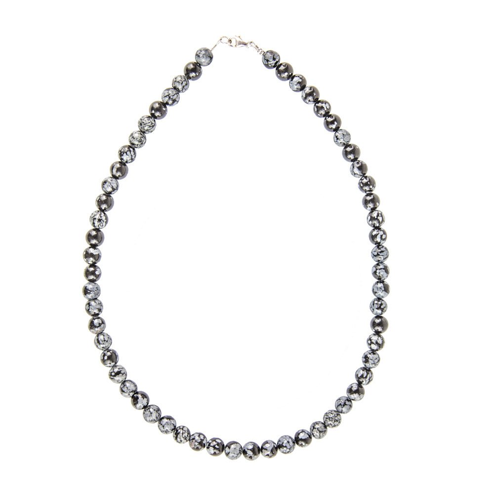collar obsidiana copo de nieve piedras bolas 8mm