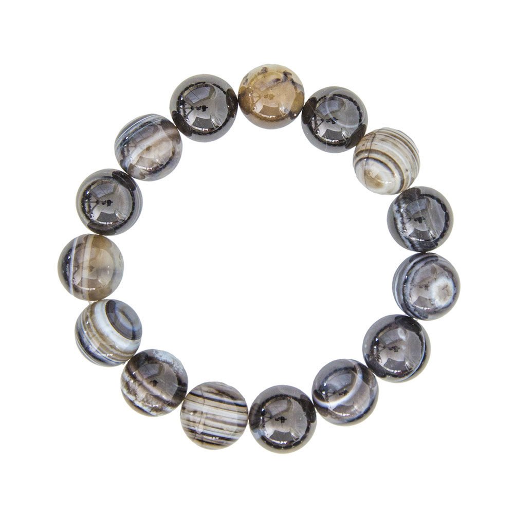 pulsera agata negra zona piedras bolas 12mm