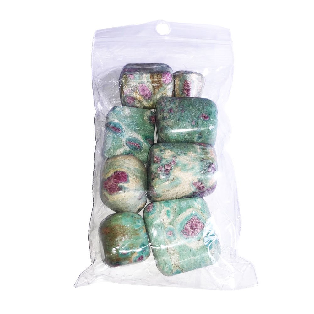 bolsa piedras rodadas rubí sobre fucsita 250grs