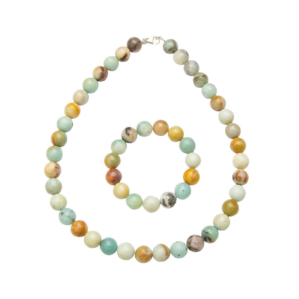 parure amazonite multicolore pierres boules 12mm