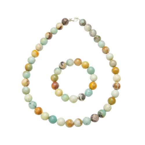 parure amazonite multicolore pierres boules 12mm