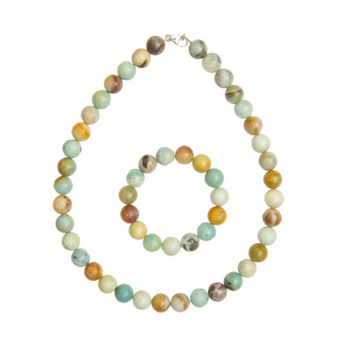 parure amazonite multicolore pierres boules 12mm