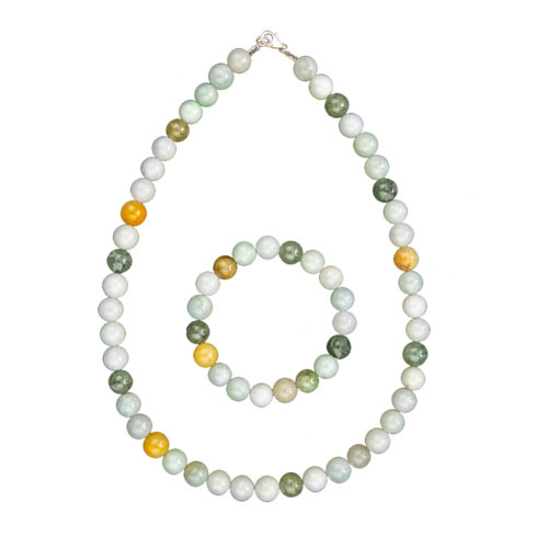 parure jade vert pierres boules 10mm