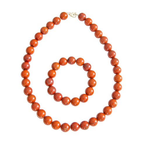 parure jaspe rouge pierres boules 12mm