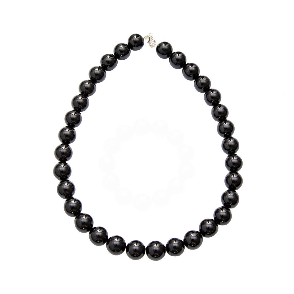 collier agate noire pierres boules 14mm