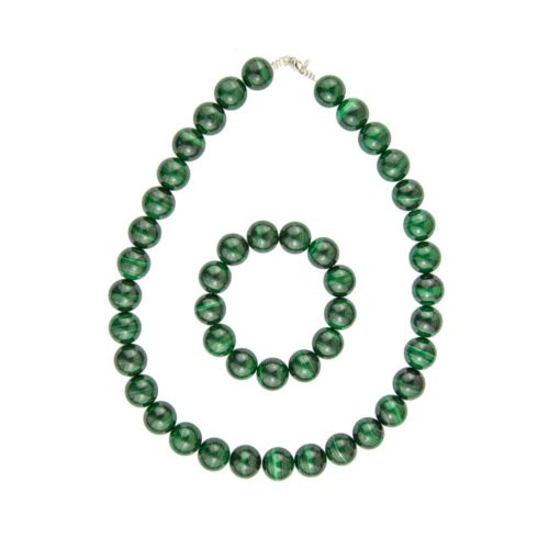 parure malachite pierres boules 14mm
