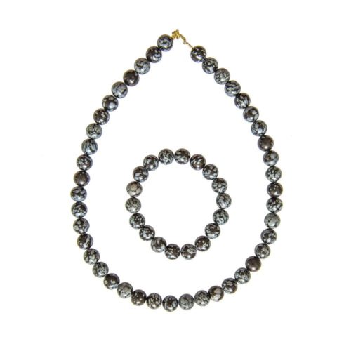 parure obsidienne neige pierres boules 10mm