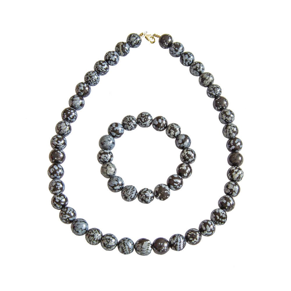 parure obsidienne neige pierres boules 12mm