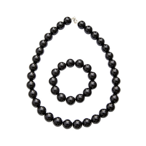 parure obsidienne noire pierres boules 14mm