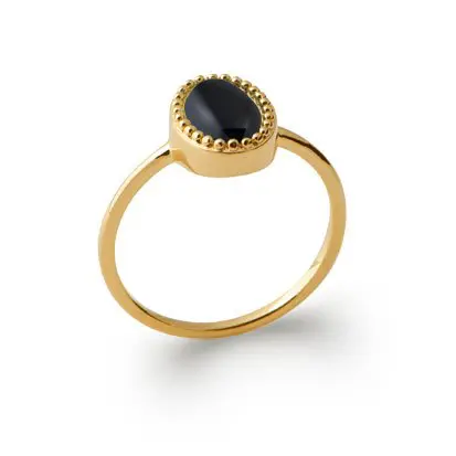 bague agate noire plaqué or 750
