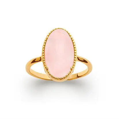 bague quartz rose plaqué or 750