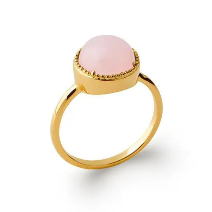 bague quartz rose plaqué or 750
