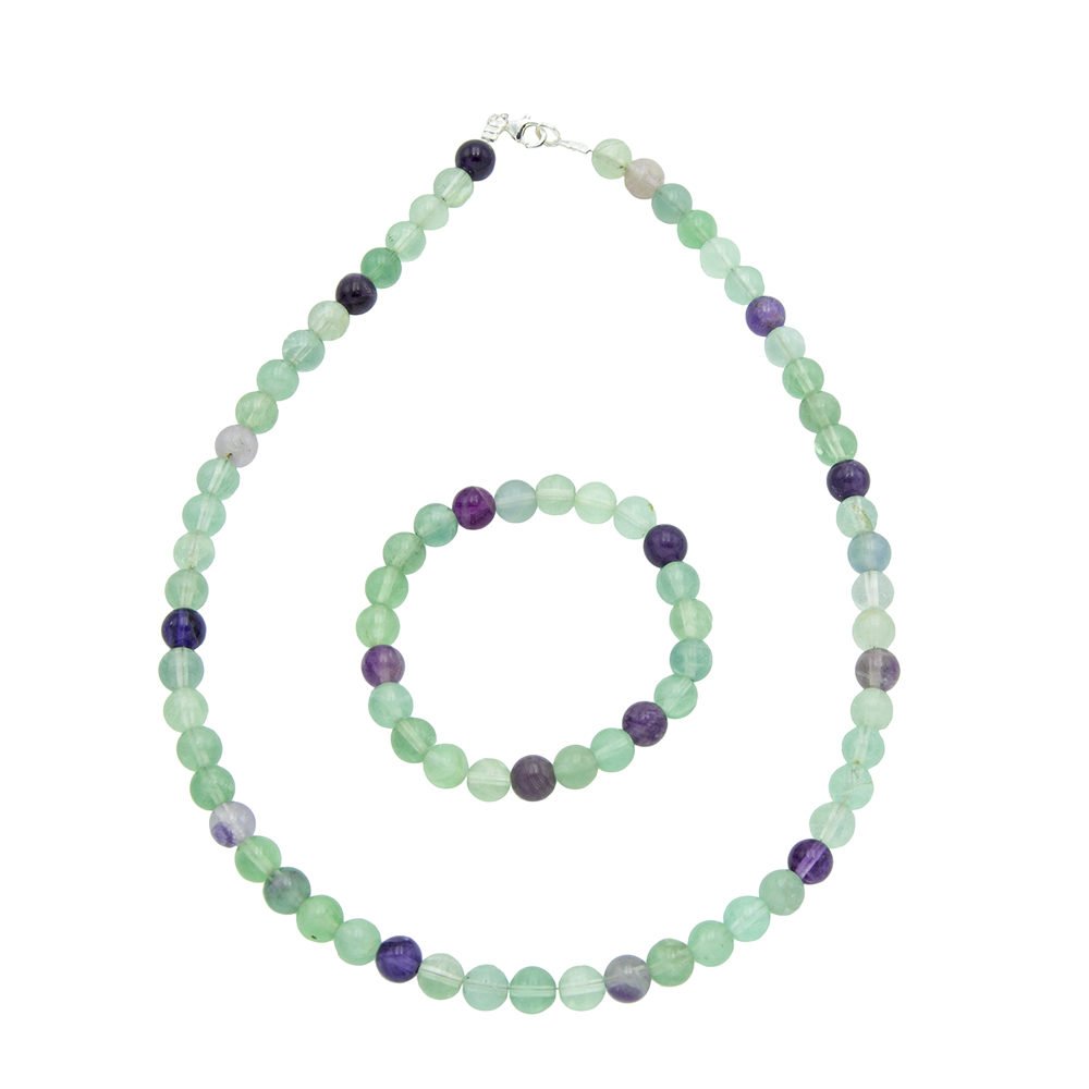 parure fluorite multicolore pierres boules 8mm