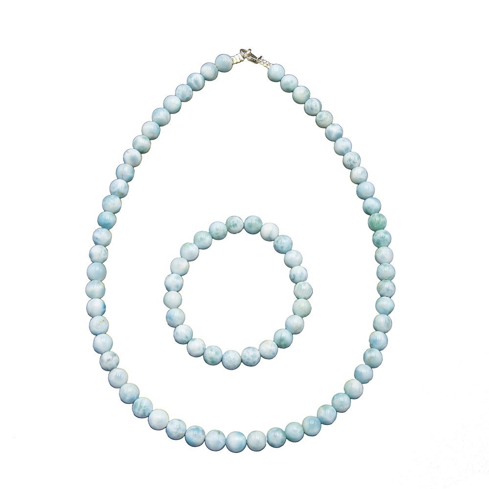 parure larimar pierres boules 8mm