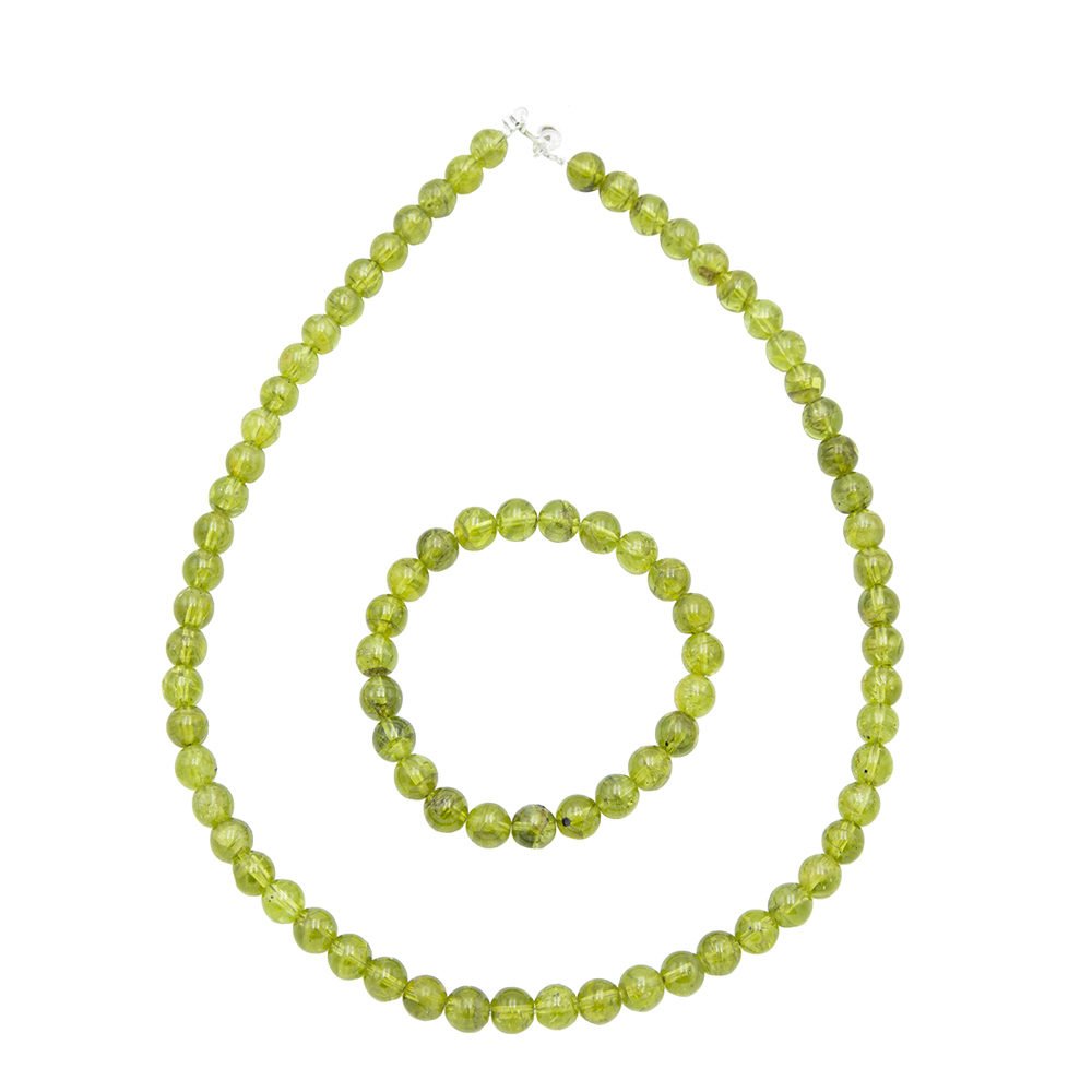 parure péridot pierres boules 8mm