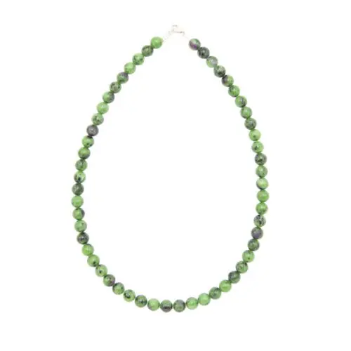 collier rubis sur zoisite pierres boules 8mm