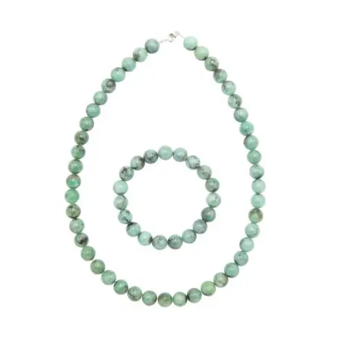 parure émeraude pierres boules 10mm