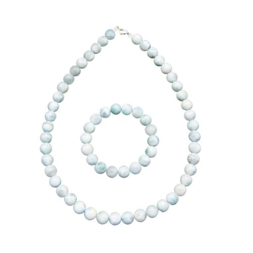 parure larimar pierres boules 10mm