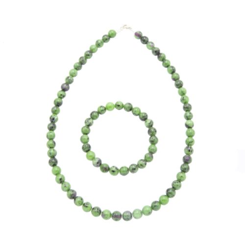 parure rubis sur zoisite pierres boules 8mm