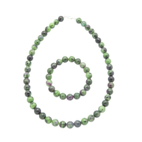 parure rubis sur zoisite pierres boules 10mm