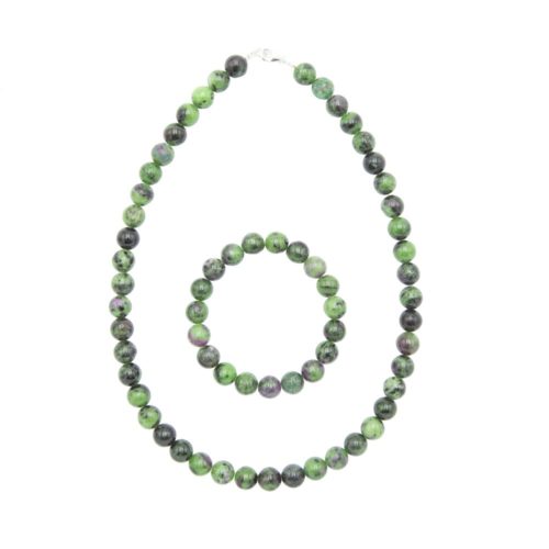parure rubis sur zoisite pierres boules 10mm