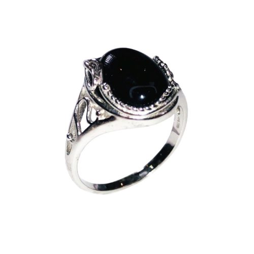 anillo ónix negro plata rodiada