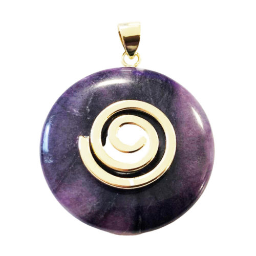 pendentif fluorite pi chinois donut 30mm spirale doree