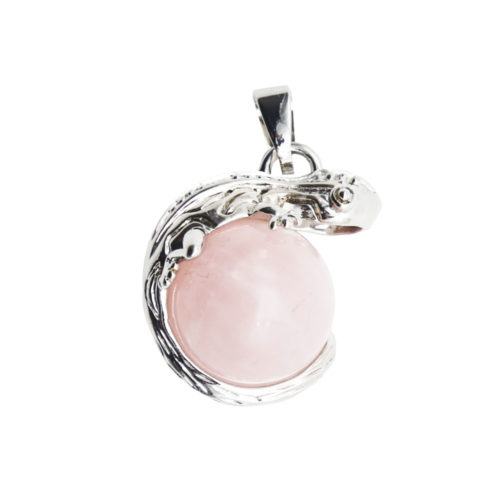 pendentif quartz rose lezard